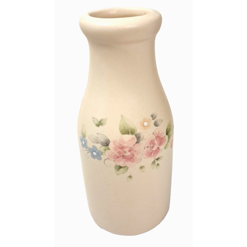 Vtg‎ Pfaltzgraff Tea Rose 8" Milk Bottle Jug Vase Cottage Floral Decor Summer